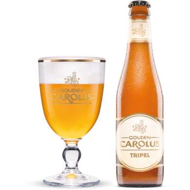 Uitgeschonken Gouden Carolus Tripel in bijhorend glas