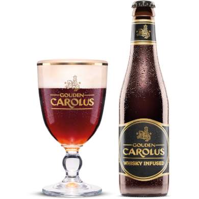 Uitgeschonken Gouden Carolus Whisky Infused in bijhorend glas