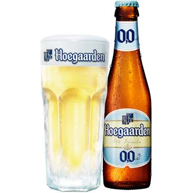 Uitgeschonken Hoegaarden 0.0 in bijhorend zeshoekig Hoegaardenglas