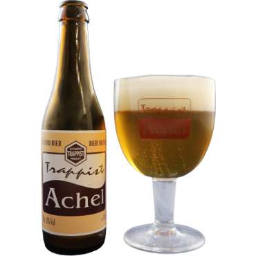 Uitgeschonken Achel Blond in bijhorend kelkglas