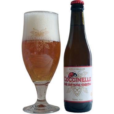 Een uitgeschonken Coccinelle naast bierfles
