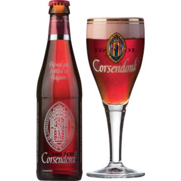 Uitgeschonken Corsendonk Dubbel Kriek in bijhorend glas