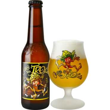 Cuvée des Trolls uitgeschonken in bijhorend glas naast flesje