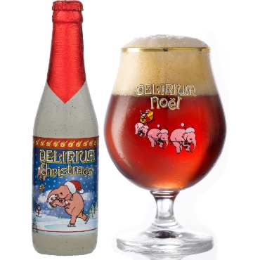 Uitgeschonken Delirium Christmas in bijhorend glas met roze olifanten