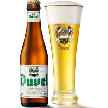 Uitgeschonken Duvel Groen in bijhorend fluitglas