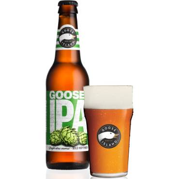 Uitgeschonken Goose IPA in bijhorend glas