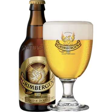 Uitgeschonken Grimbergen Goud 8° in bijhorend kelkglas