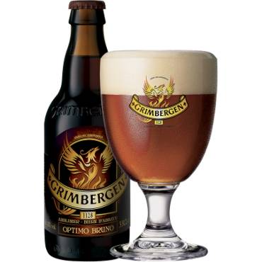 Uitgeschonken Grimbergen Optimo Bruno in bijhorend kelkglas