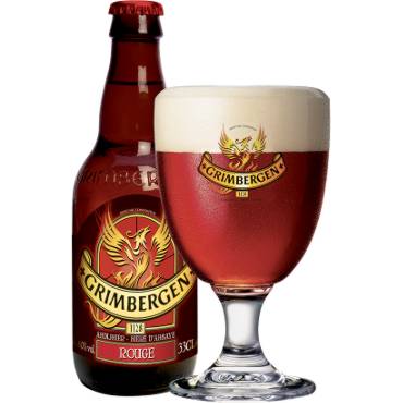Uitgeschonken Grimbergen Rood in bijhorend kelkglas
