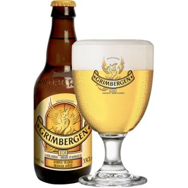 Uitgeschonken Grimbergen Zomer Blond in bijhorend kelkglas