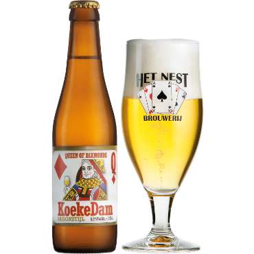 Uitgeschonken blonde KoekeDam in bijhorend bierglas