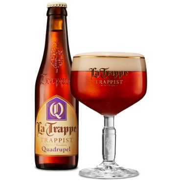 Uitgeschonken La Trappe Quadrupel in bijhorend kelkglas