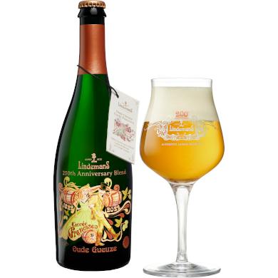 Uitgeschonken Lindemans Oude Gueuze Cuvée Francisca in passend glas