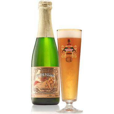 Uitgeschonken Lindemans Pecheresse in bijhorend glas