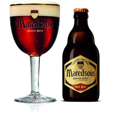 Gevuld Maredsousglas met flesje bruine Maredsous