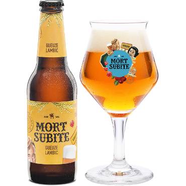 Uitgeschonken Mort Subite Gueuze Lambic in bijhorend glas