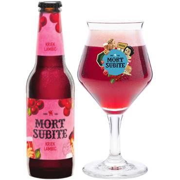 Uitgeschonken Mort Subite Kriek Lambic in bijhorend glas