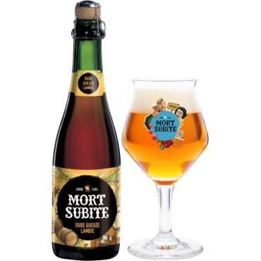 Uitgeschonken Mort Subite Oude Gueuze Lambic in bijhorend glas