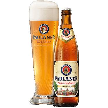 Uitgeschonken Paulaner Hefe-Weißbier Naturtrüb in bijhorend halveliterglas
