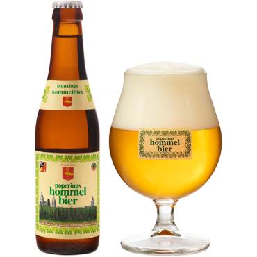 Uitgeschonken Poperings Hommelbier in bijhorend glas