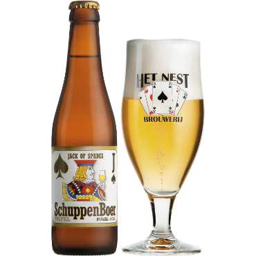 Uitgeschonken blonde SchuppenBoer in bijhorend bierglas