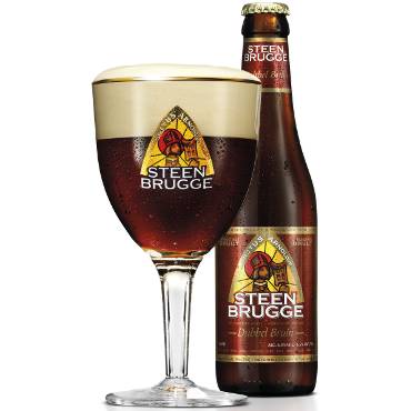 Uitgeschonken Steenbrugge Dubbel Bruin in bijhorend kelkglas