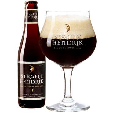 Uitgeschonken Straffe Hendrik Quadrupel in bijhorend bierglas