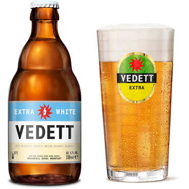 Gevuld Vedettglas met flesje Vedett Extra White
