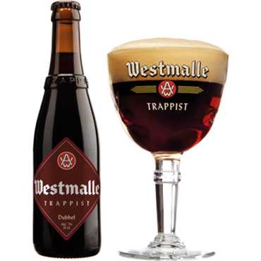 Uitgeschonken Westmalle Dubbel in bijhorend kelkglas
