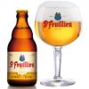 Uitgeschonken blonde St-Feuillien in bijhorend bierglas